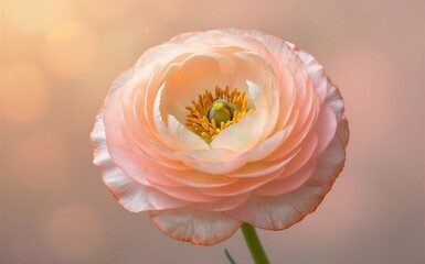 Fototapeta premium Soft pink flower blooms with golden center gentle light radiates