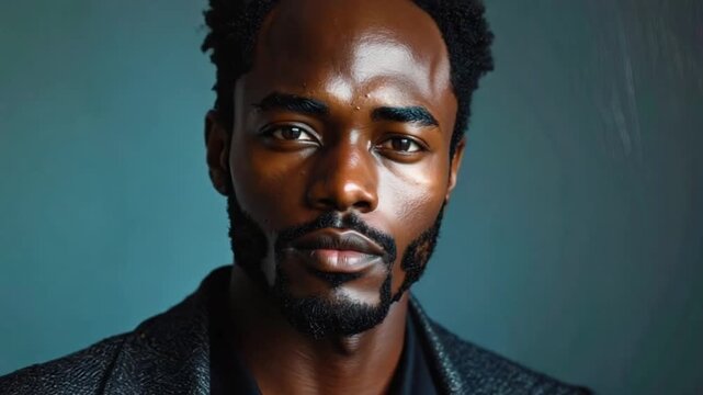 Confident Young Black Man Portrait with Stylish Beard and Dark Hair