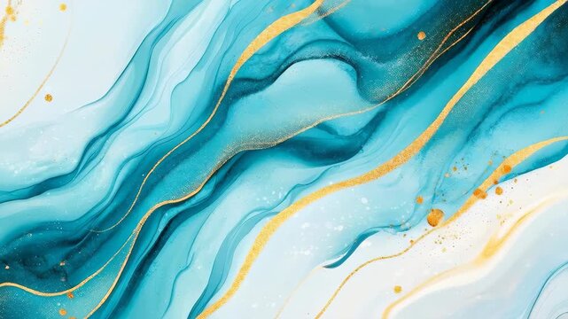 Fluid Azure and Gold: An artistic view features an intricate blend of azure and golden tones, crafting a mesmerizing dance of abstract liquid patterns. The artwork sparks intrigue and calm.