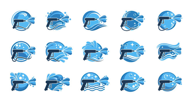 Pressure Washer Logos Collection: Cleaning Service Icons