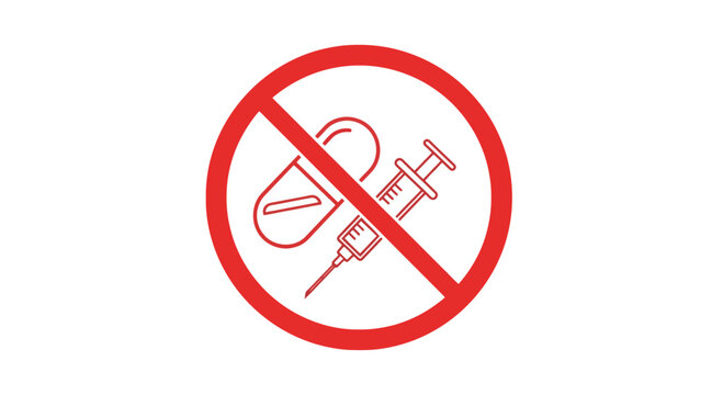 No drugs or injections allowed prohibition symbol.