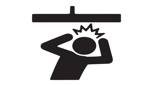 Warning sign icon of a person hitting head on low ceiling or beam.