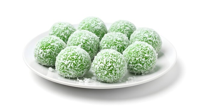 Kua, kue onde-onde, onde-onde, green olives on a plate