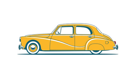 Fototapeta premium Vintage Yellow Car Side View.