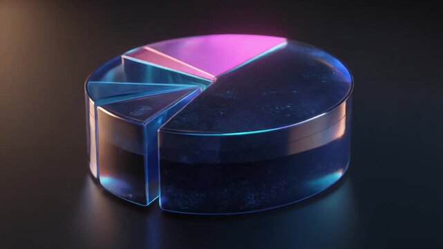 Abstract 3 d pie chart graphic with glowing elements on dark background