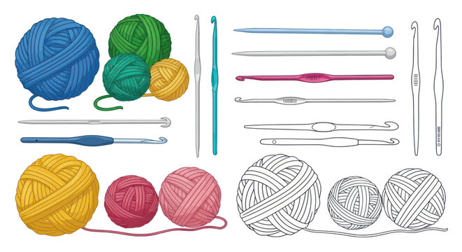 Colorful Yarn Balls and Crochet Hooks Set, Craft Supplies