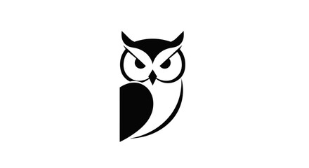 Fototapeta premium Minimalist Owl Logo Design, Silhouette of Wise Bird Icon, Black and White