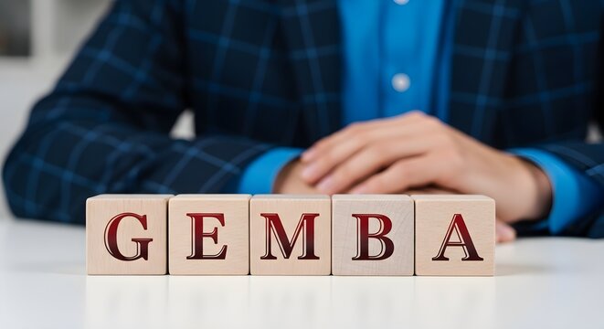 Gemba Word on Wooden Blocks with Businessman - Lean Manufacturing and Continuous Improvement Management Concept