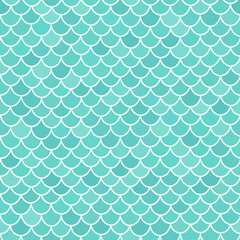 Seamless Mermaid Scales Pattern, Turquoise Blue and Teal Color Scheme, Fantasy Background © yati