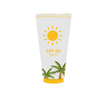Sunscreen tube with palm tree pattern, SPF 50 PA+++ sun protection for summer skincare