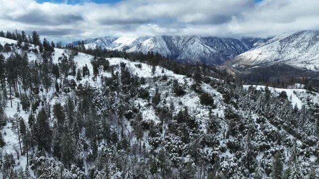 The California San Gorgonio San Bernardino Mountain Range near the Santa  Ana Watershed covered in snow along SR 38 through the Mountain Pass