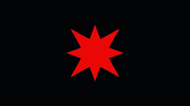 Animated Red Eight-Pointed Star Growing and Shrinking on a Black Background. Minimalist Pulsing Star Motion Graphics for Symbolism, Science Fiction, or Modern Design Backgrounds. 4K Seamless Loop.