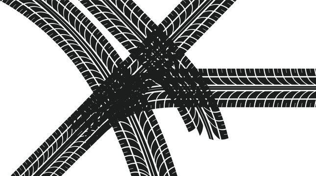 Tire tracks and street markings a detailed rubber impression on asphalt