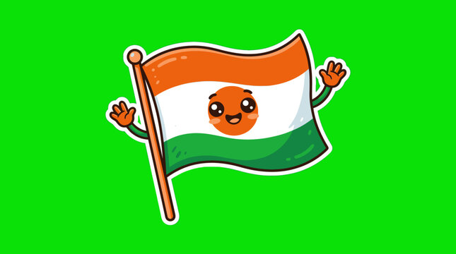 Cute Cartoon Niger Flag Waving with Smiling Face and Arms.