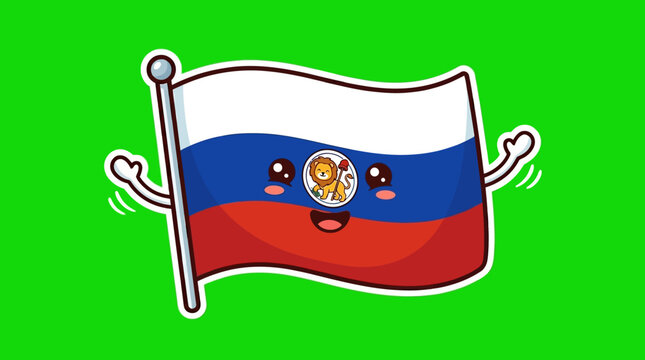 Cute cartoon Russian flag waving with happy expression and arms.