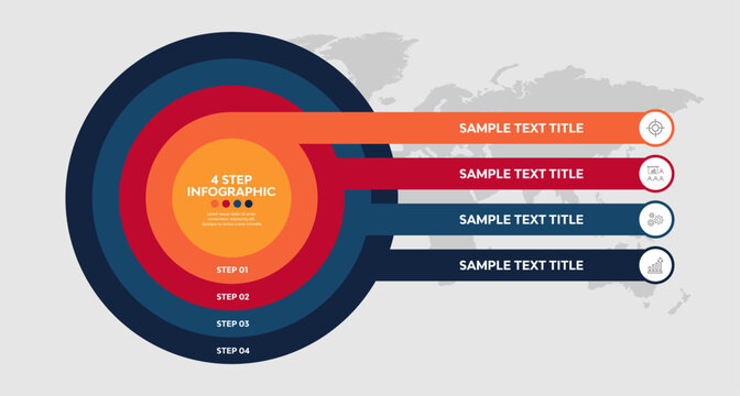 Vector circle with 4 option steps with layered chart icons for business presentations or reports. Circle 4 infographic. Vector eps.