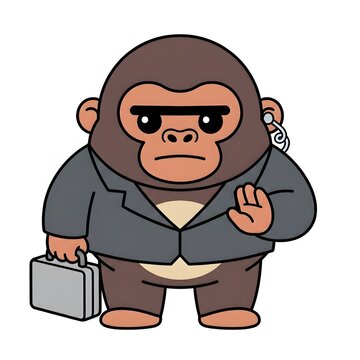 Stern Gorilla Bodyguard with Earpiece and Black Briefcase - Flat 2D Vector Cartoon Mascot
