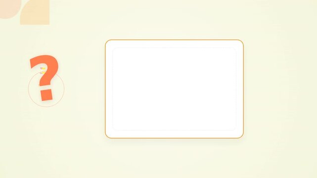 A minimalist design featuring a blank tablet and a question mark on a soft pastel background