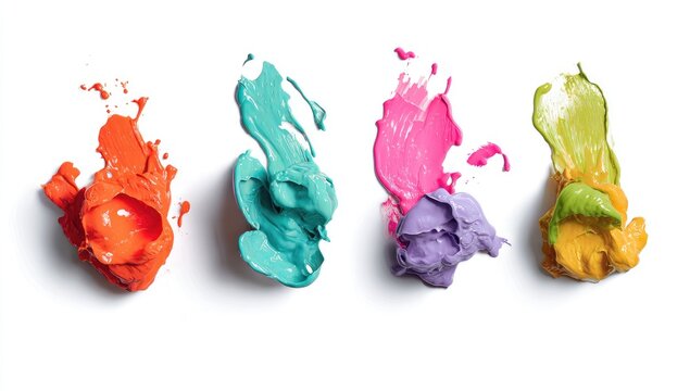 Colorful paint drips and smudges on white background