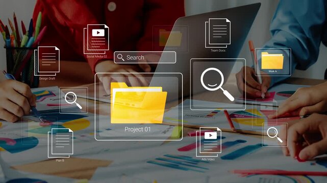 Collaboration in a Creative Workspace with Digital Project Management Tools and Colorful Office Supplies Enhancing Team Productivity and Organization Gluon.