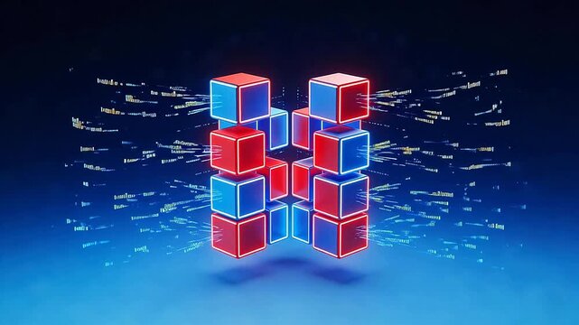 Red and blue cubes with data streams