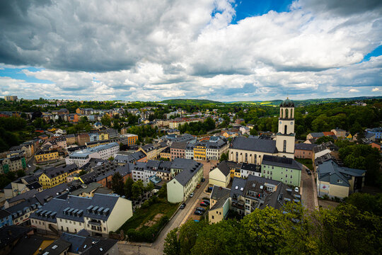 Auerbach Vogtland Panorama Stadt wide angel