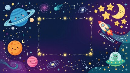 Naklejka premium Cute Space Stars Background Flat Vector Illustration
