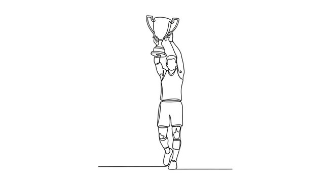 Athlete Holding Trophy Overhead, Line Art Celebration, Champion Vector