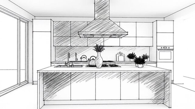 Modern kitchen sketch design.
