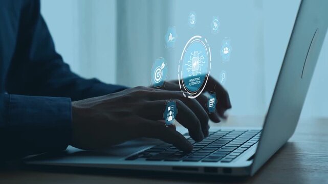 Marketing automation diagram showcase AI-driven campaign workflow, highlight marketing automation, data-driven strategy, marketing automation tools, and market automation process in business. Elide