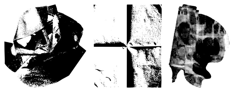 Stylized graphic using halftone dot technique, abstract skull art, bone structure representation, eerie anatomical design.