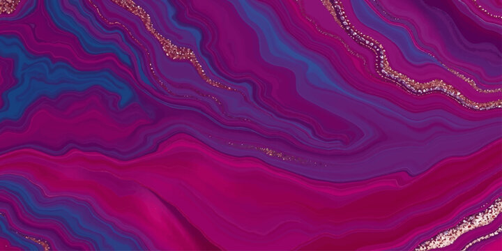 Abstract purple silk background featuring a soft wave pattern with pink and blue light on textured satin fabric material