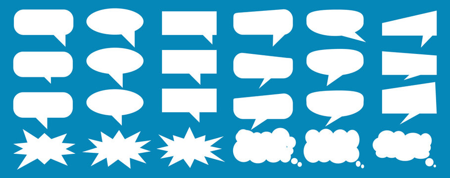 A set of chat box designs for comments on social media or comics. Vector designs of speech bubbles, text boxes, and conversation chat columns in comics.