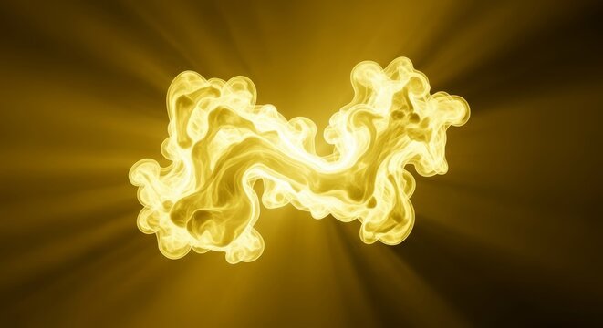 Yellow and golden vapor swirls in a dynamic fluid simulation, showcasing glowing energy motion and atmospheric volumetric lighting effects, simulation, ray, spark
