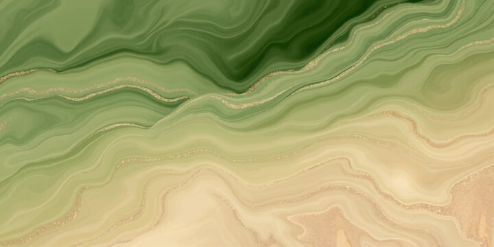 Abstract green background with flowing silk waves and soft liquid ripples creates a nature-inspired sandy texture pattern for a desert dune wallpaper