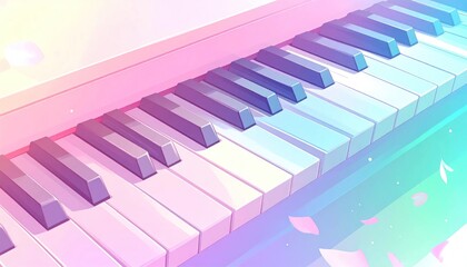 Obraz premium Pastel Piano Keys with Soft Rainbow Gradient Overlay.
