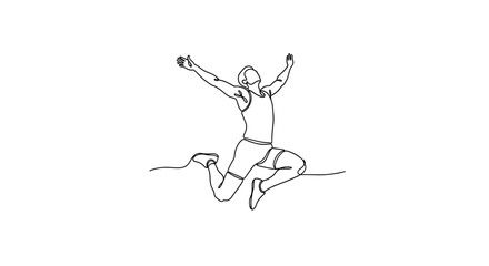 Fototapeta premium Athlete Jumping With Arms Raised in Victory, Continuous Line Drawing