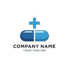 Obraz premium Blue Pill with Cross Symbol for Medical Company Logo.