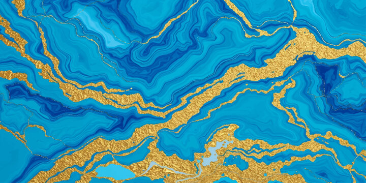 Abstract blue fabric texture with a yellow relief map of Europe and world globe symbols on a grunge paint ocean illustration