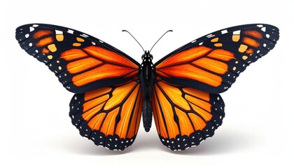 Obraz premium Monarch Butterfly Detailed Close-Up Studio Shot Isolated on White Background.