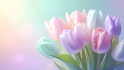 Obraz premium Soft Pastel Tulips Bouquet with Gentle Light.