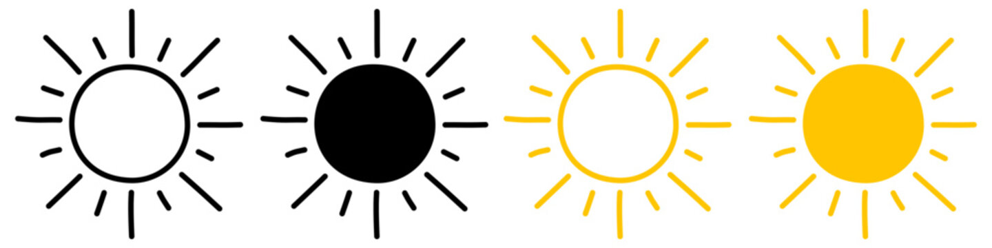 Sun collection doodle icons. Sun icon set with hand drawn design style for graphic element template