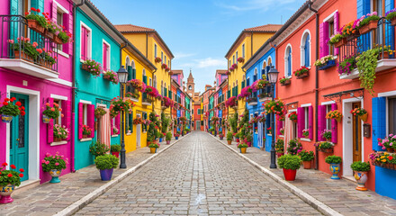 Naklejka premium colorful street in the old town