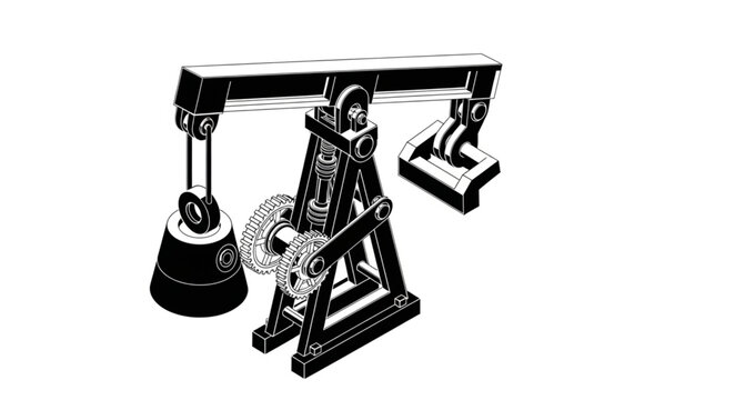Construction Crane Tower with Pulley System and Counterweights.
