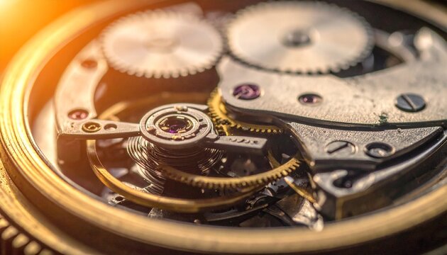 Intricate Watch Mechanism - A Close-Up View of Gears and Components.