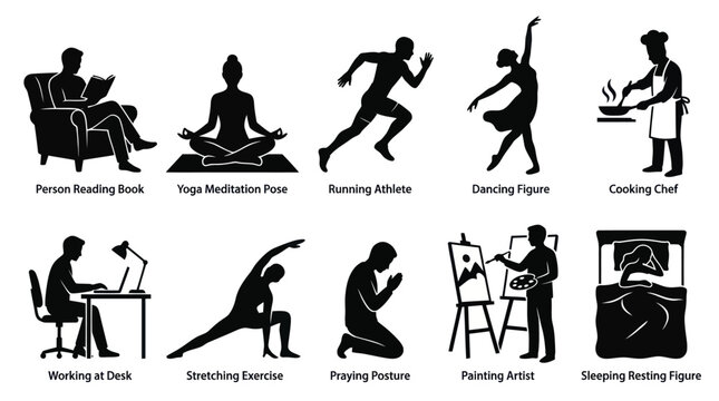 Black  White Silhouettes of People in Various Activities - Lifestyle Icons