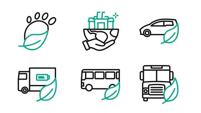 Green Technology 2D Outline Icon Animation Cartoon 4K Video. Motion Graphic. Contain carbon footprin, clean energy, mobility, logistics. Editable On Transparent Background Alpha Channel.