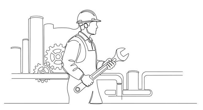 Man wearing overalls and hard hat.