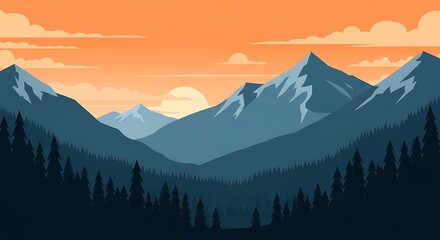 Obraz premium Minimalist mountain landscape at sunset vector illustration
