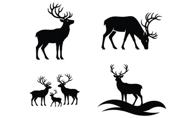 Fototapeta premium Reindeer deer with large antlers standing grazing and in a group vector collection.